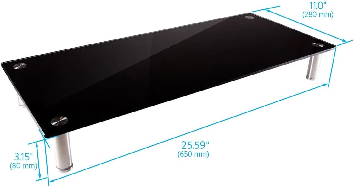 Monoprice Medium Multimedia Desktop Stand, Black Glass (27.6" x 12.2&quo...