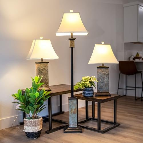 Sunnydaze Timeless Abode Slate 3-Piece Floor and Table Lamp Set - Matching In...