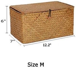 Woven Wicker Storage Bins with Lid, Seagrass Basket for Shelf Organizer, Extr...