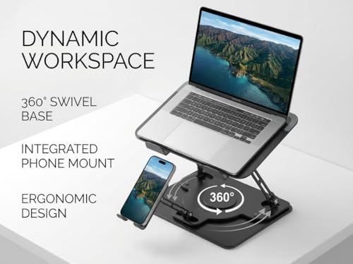 Laptop Stand for Desk,Laptop Riser with Phone Holder& 360° Rotating Base