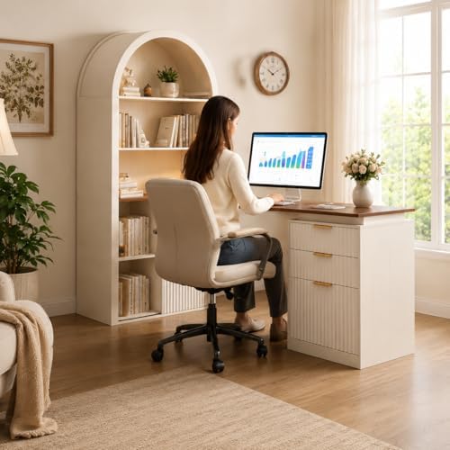NORTHSKY 61" L Shaped Desk with Arched Hutch, White Corner Computer Desk...
