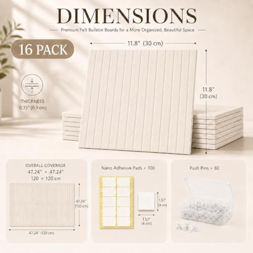 Extra Large Felt Bulletin Board Squares,48"x48",16 Pack Oatmeal