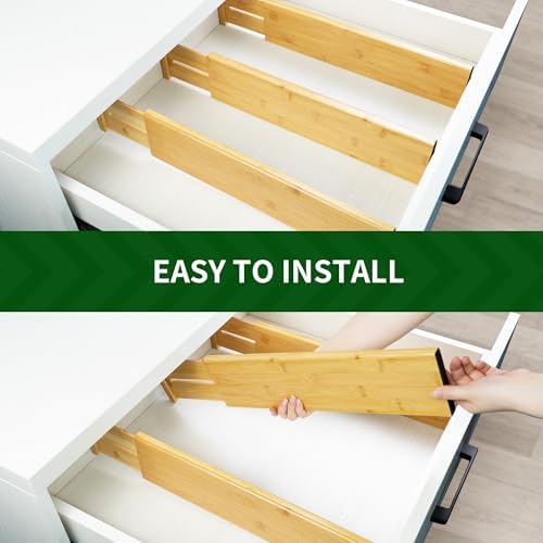 VaeFae 6 Pack Bamboo Drawer Dividers, 4" High Adjustable 11.9-17.1"...