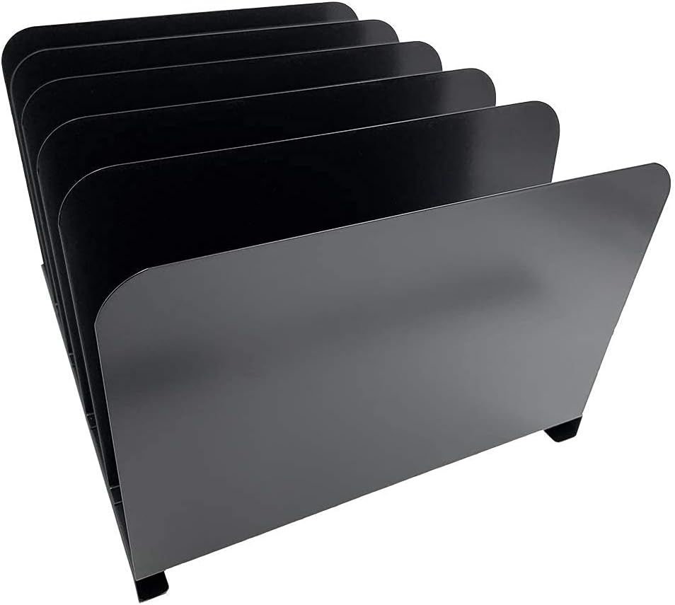 Huron Vertical 5 Slot Steel Desk Organizer/Sorter, Black