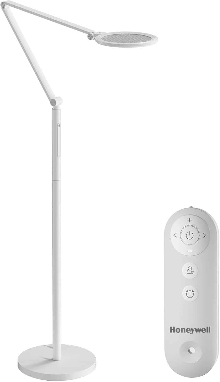 Honeywell F01 LED Floor Lamp, Dimmable Standing Light with Remote, White