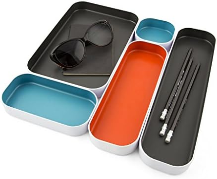 Three by Three Seattle Metal Drawer Organizer Tray Set, 5-Pc, 1" (Gray Mix)
