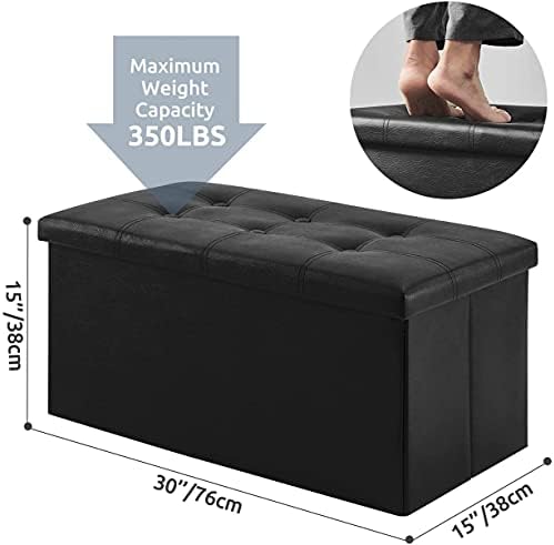 YOUDENOVA 30" Ottoman with Storage, Folding Faux Leather Bench, Black