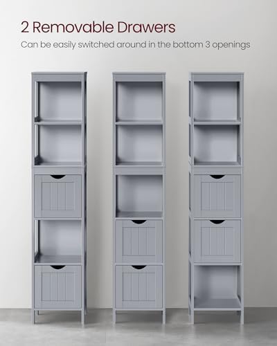 VASAGLE Bathroom Floor Cabinet, 2 Drawers, 55.7”H, Dove Gray