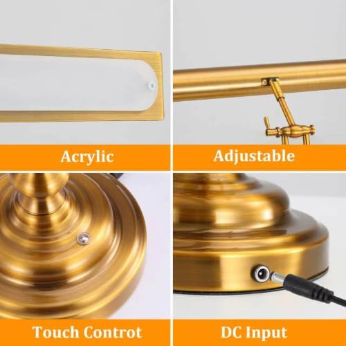 Vintage Gold Piano Lamp with 3-Way Touch Control, Stepless Dimmable