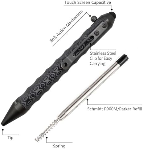 Cool Hand 4.5'' G10 EDC Ballpoint Ink Refillable Bolt Action Tactical...