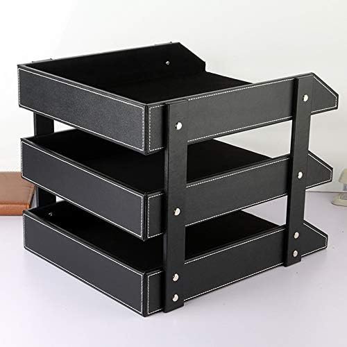 Leather Desk File Organizer, 3-Layer Stackable Tray, Used to Store documents,...
