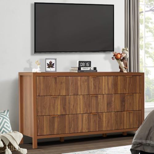 Mid Century Modern Dresser TV Stand, 9 Drawer Dresser for Bedroom Wood, Farmh...