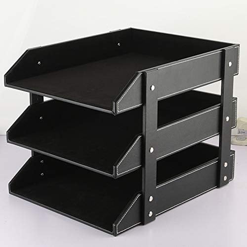 Leather Desk File Organizer, 3-Layer Stackable Tray, Used to Store documents,...