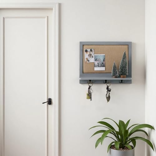 SOFE Linen Pin Board Grey Framed, Fabric Bulletin Board with Hooks