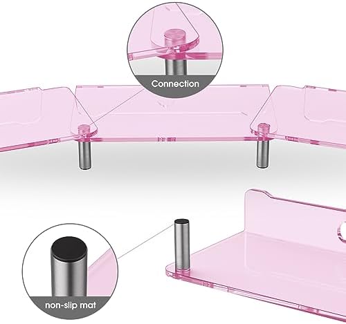 Pink Acrylic Dual Monitor Stand Riser,Adjustable Length Angle for 2Monitors