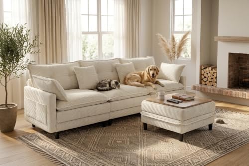 Corduroy Storage Ottoman Coffee Table for Modular Sectional Couch, Corduroy F...