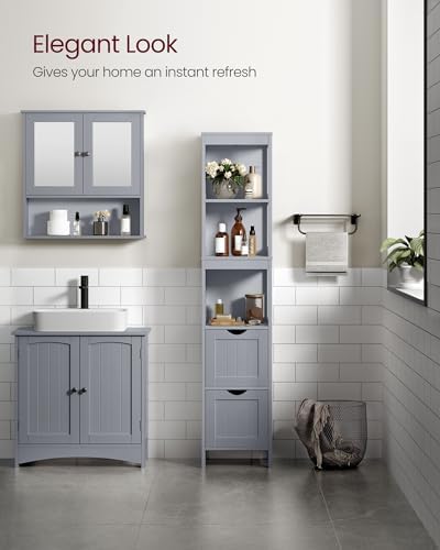VASAGLE Bathroom Floor Cabinet, 2 Drawers, 55.7”H, Dove Gray