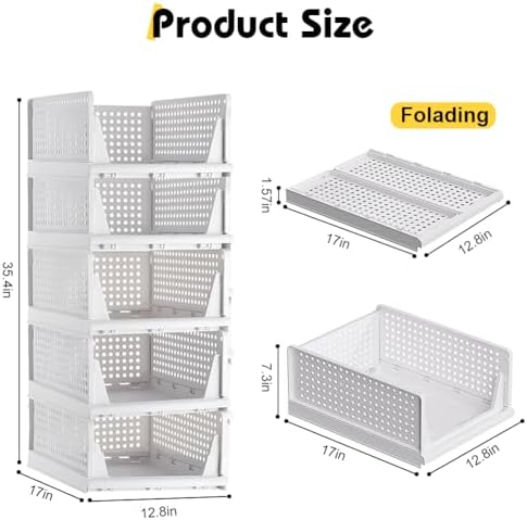 yazi 5 Pack Large Plastic Stackable Closet Storage Boxes
