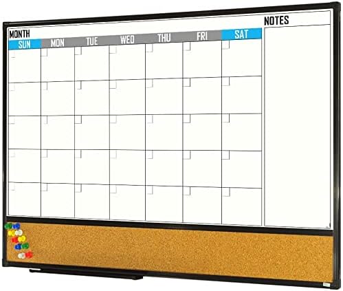 XBoard Dry Erase Calendar Whiteboard Combo 48" X 36" Monthly