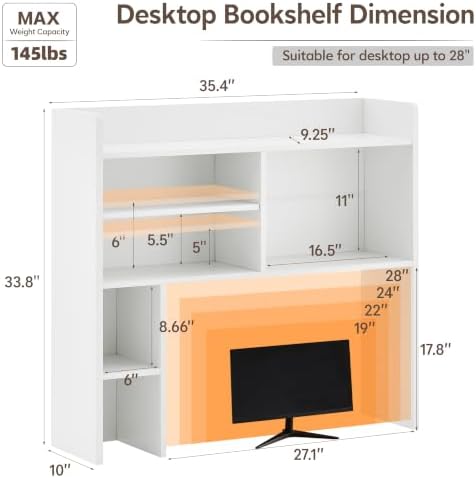 OFCASA Desktop Bookshelf, Countertop Storage Hutch with 7 Shelves for Compute...