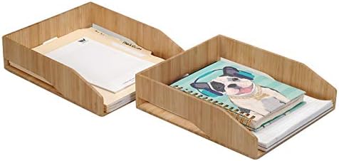 MobileVision 2 Pack Stackable Bamboo Paper Tray Office Organizer for Files, D...