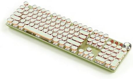 Retro Typewriter Mechanical Keyboard, Green, 104 Keys, Round Keycaps with LED...
