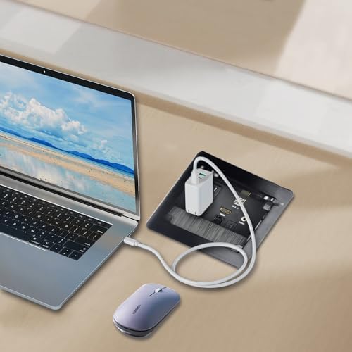 Tabletop Brush Flip Connectivity Box with 2 AC Power + 2 USB Charger + HDMI +...