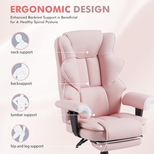 HOMREST Heated Massage Executive Office Chair with Foot Rest, Pink