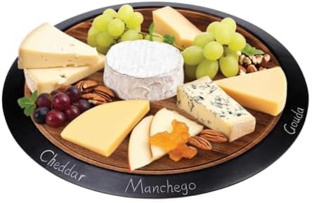 18" Large Lazy Susan Acacia Solid Wood with Chalkboard Edge for Labeling...