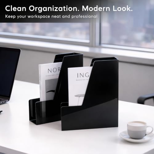 CiWiVOKi Vertical Magazine File Holder, 4 Pack, Black
