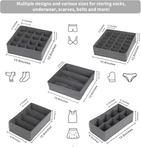 SUREMAX 10-Pack Underwear Organizer for Clothing Underwear, Sock, Bra, Grey