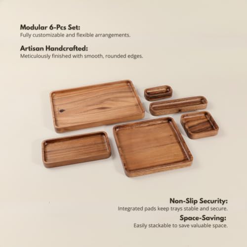 Premium Wooden Stackable Modular Desk Organizer Tray: Set of 6-Pieces Nested ...