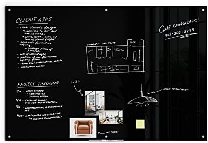 U Brands Black Glass Dry Erase Board, Wall Mounted White Board, 72" x 48...