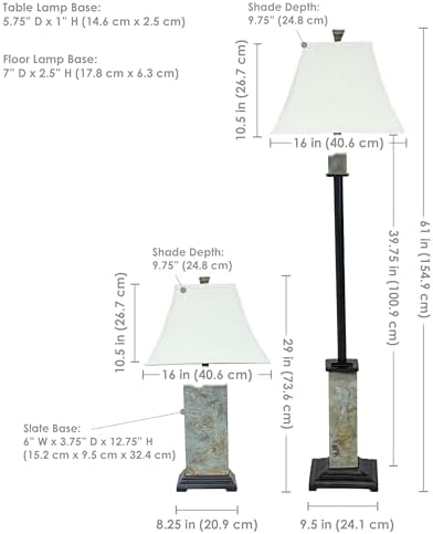 Sunnydaze Timeless Abode Slate 3-Piece Floor and Table Lamp Set - Matching In...