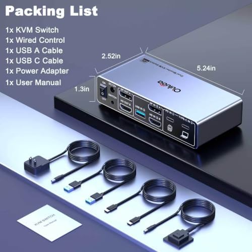 8K@60Hz USB C KVM Switch 2 Monitors 2 Computers,Dual Monitor KVM Switch for D...