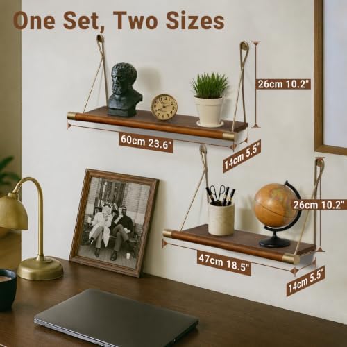 Afuly Walnut Floating Shelves for Wall Mid Century Modern Decor Brass Shelf