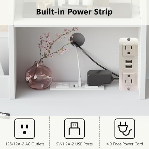 Vanity Desk with Mirror and Lights & Power Outlet, Makeup Vanity Set, White