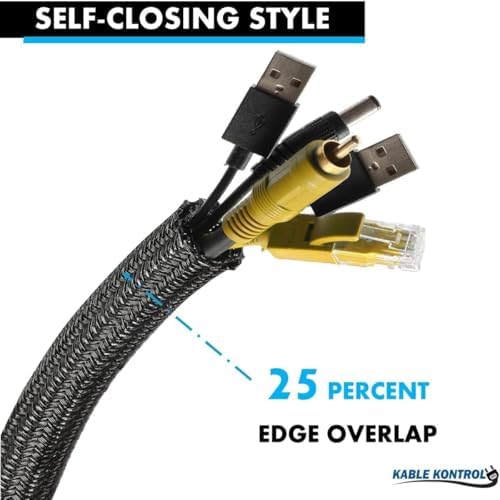 Kable Kontrol Braided Cable Sleeve Split Wrap 2" 200 Ft - Black