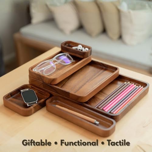 Premium Wooden Stackable Modular Desk Organizer Tray: Set of 6-Pieces Nested ...
