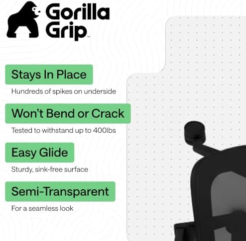 GORILLA GRIP Office Chair Mat for Carpet Floors, Heavy Duty 36x48 Clear Lip