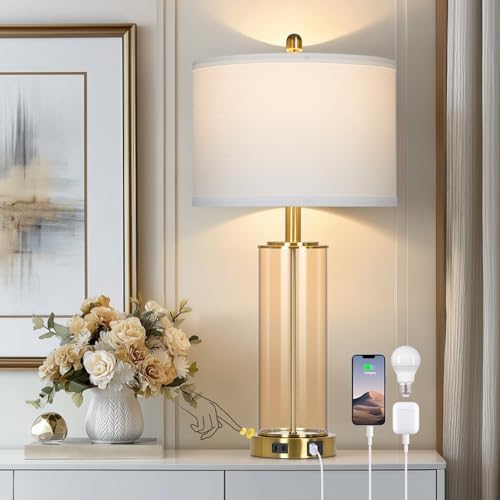 Ruzectt 26" Glass Table Lamp Single, 3-Way Dimmable Touch Control Living...