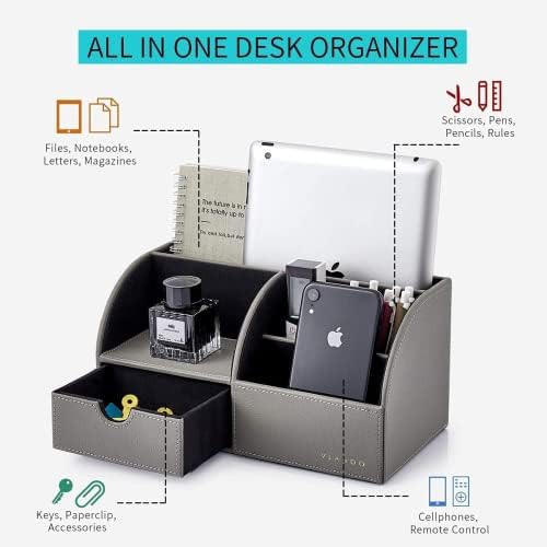 VLANDO Office Desk Organizer Leather Desktop Organizer Caddy with Drawer for ...