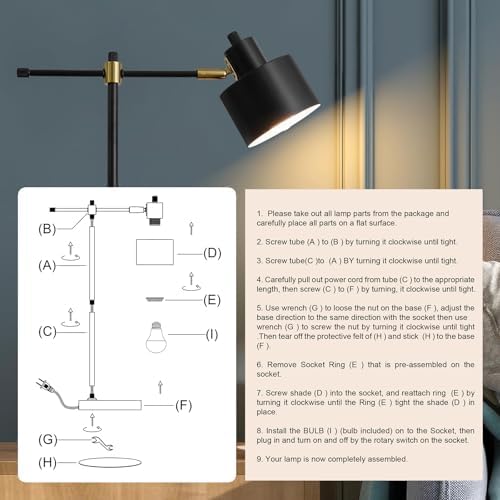 OYEARS 22.2" Modern Desk Lamp, Metal Table Lamp with LED Bulb, Adjustabl...