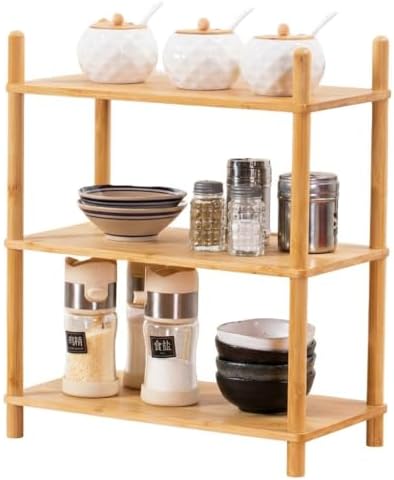 3‑Tier Bamboo Coffee Bar Organizer, Countertop Display Stand Shelf,Natural