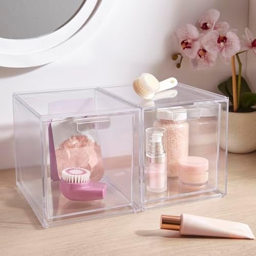 STORi Audrey Stackable Bin Clear Plastic Organizer Drawers | 2 Piece Set | Or...