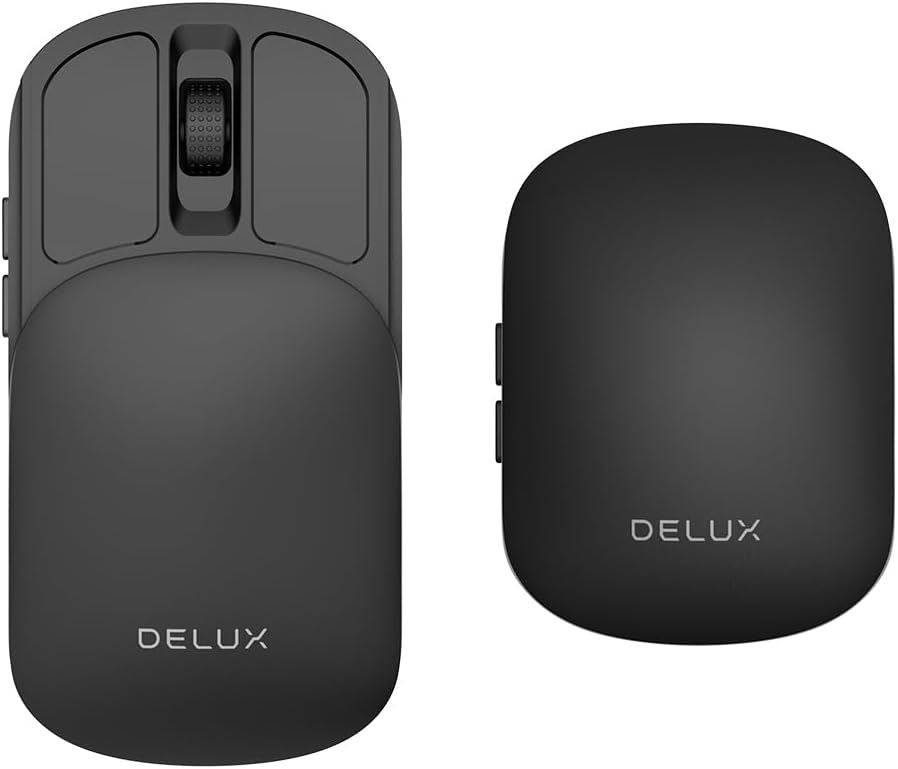 DELUX Wireless Bluetooth Pocket Mouse, 2-in-1 Sliding Mouse (MF20-Black)