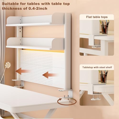 Clamp on Desk Shelf with Pegboard, Desktop Organization Bookshelf