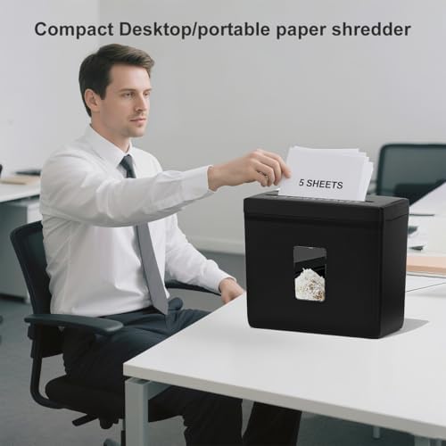 Woolsche Paper Shredder for Home,5 Sheet Desktop Cross Cut with 2.38-Gallon B...