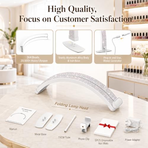 Half Moon Light for Nail Desk: 180° No-Shadow Manicure Table Lighting