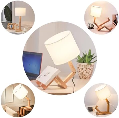 Robot Bedside Lamp, Fabric Lampshade Match Foldable Solid Wood Body, Creative...